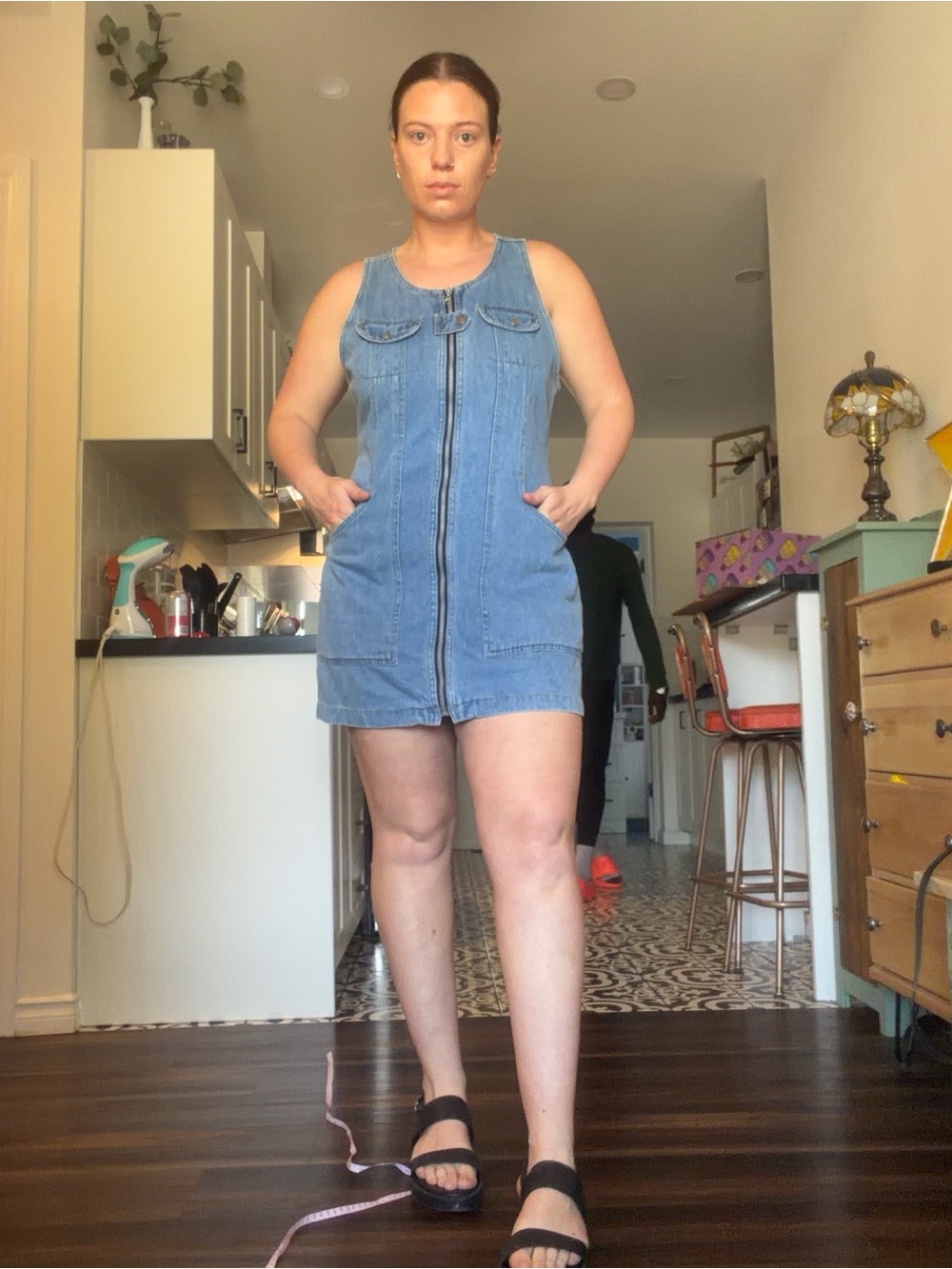 Vintage Front-Zip Denim Mini Dress - Light Blue - Picture 10 of 12